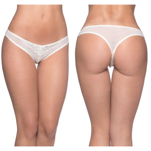 Paradise Crotchless Pearl Thong-White O/S OH2066-40-5