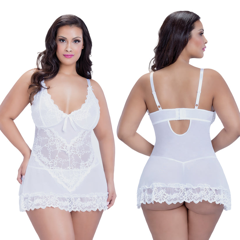 Valentine Lacey Babydoll With G-String-White X-Large