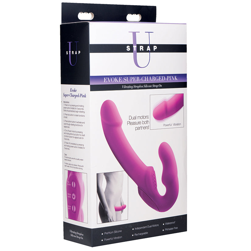 Strap U Evoke Super Charged Vibrating Strapless Silicone Dildo-Pink XRAF624-Pink