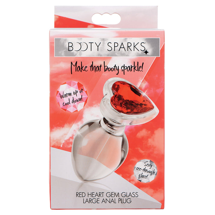 Booty Sparks Red Heart Gem Glass Anal Plug-Large XRAG432-L