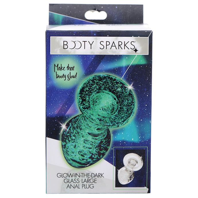Booty Sparks Glow-In-The-Dark Glass Anal Plug-Large XRAG555-Large