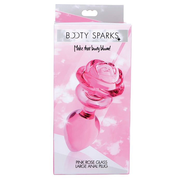 Booty Sparks Pink Rose Glass Anal Plug-Large XRAG650-Large