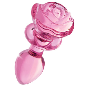 Booty Sparks Pink Rose Glass Anal Plug-Medium
